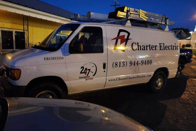 Charter Electric Van Parked Emergency Electrician